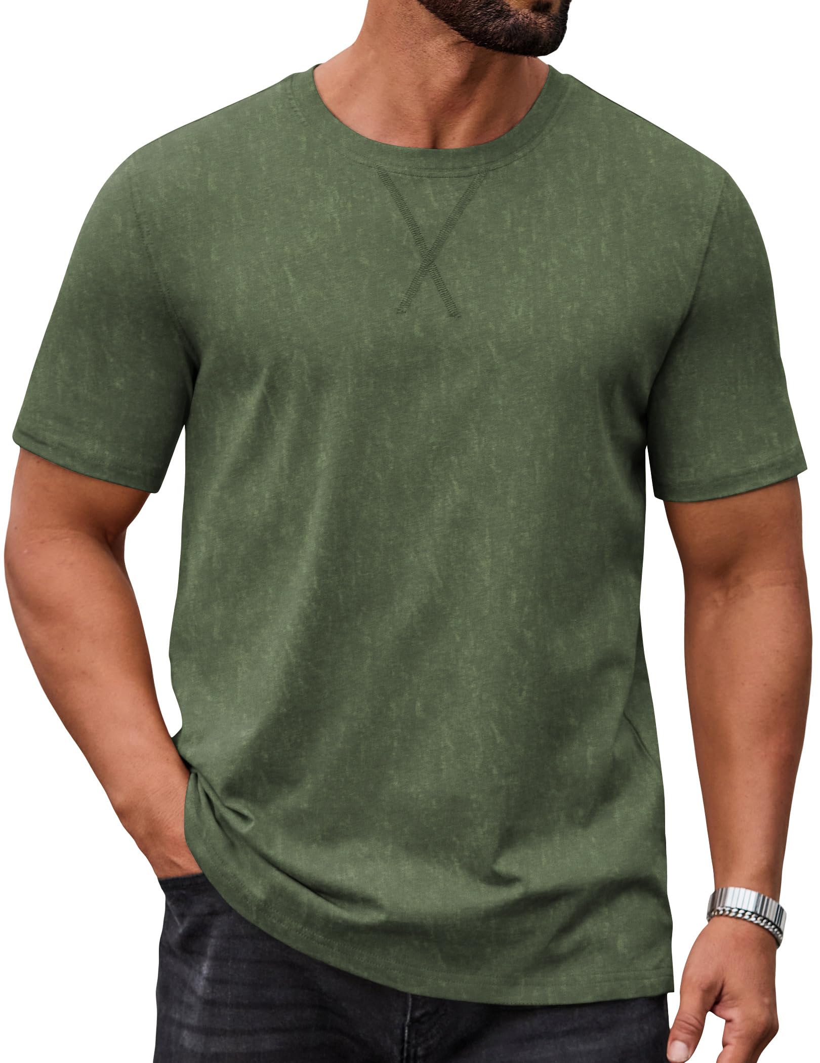 COOFANDY Herren T-Shirt Rundhals Baumwolle Kurzarm Shirt Sommer Casual Regular Fit Tee