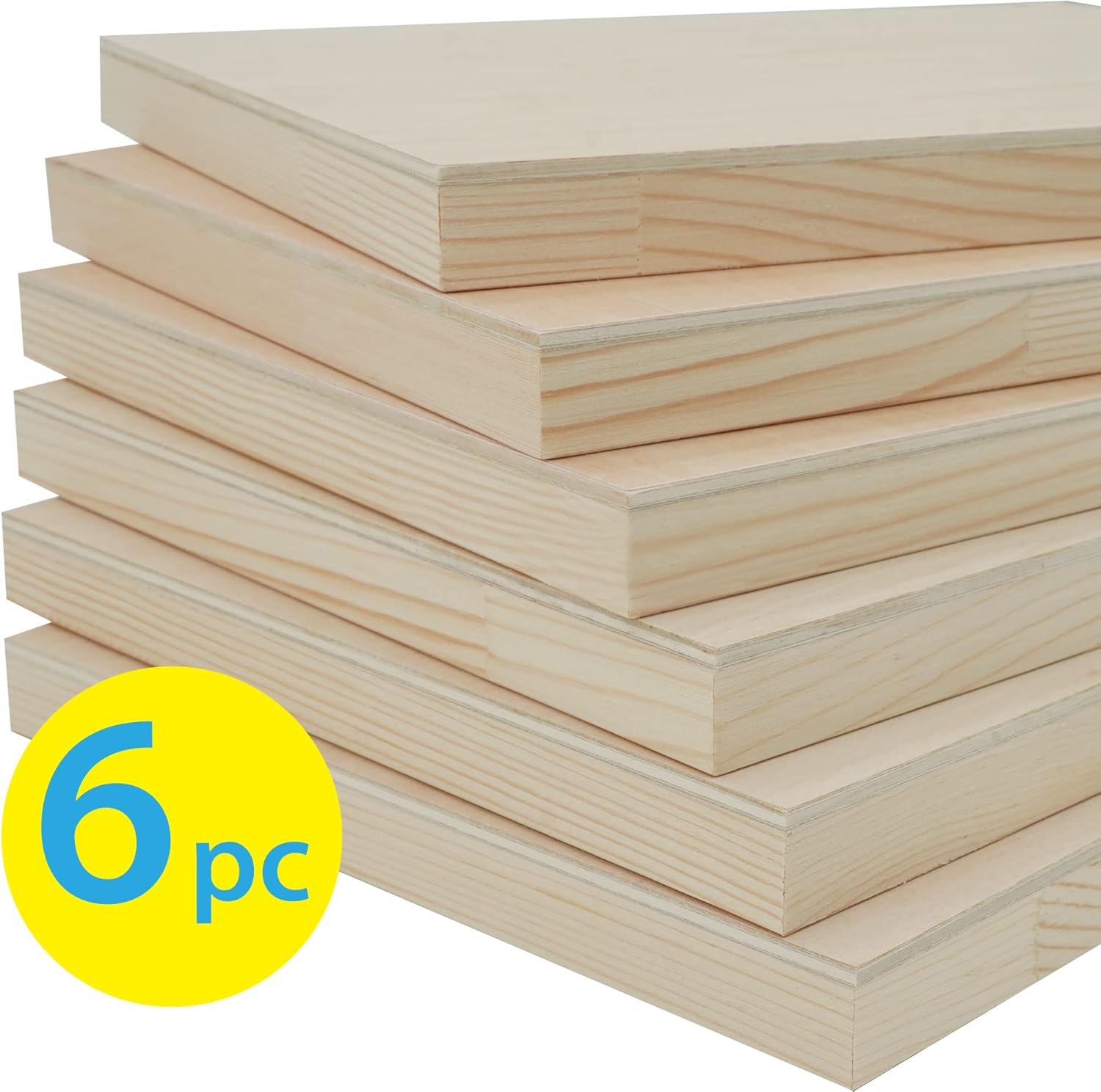 PHOENIX Unfinished Wood Panel - Wood Canvas for Painting - 8x10 Inch / 6 Pack Birchwood 3/4" Deep Cradled Wooden Board for Crafts, Wood Burning & Pouring Art