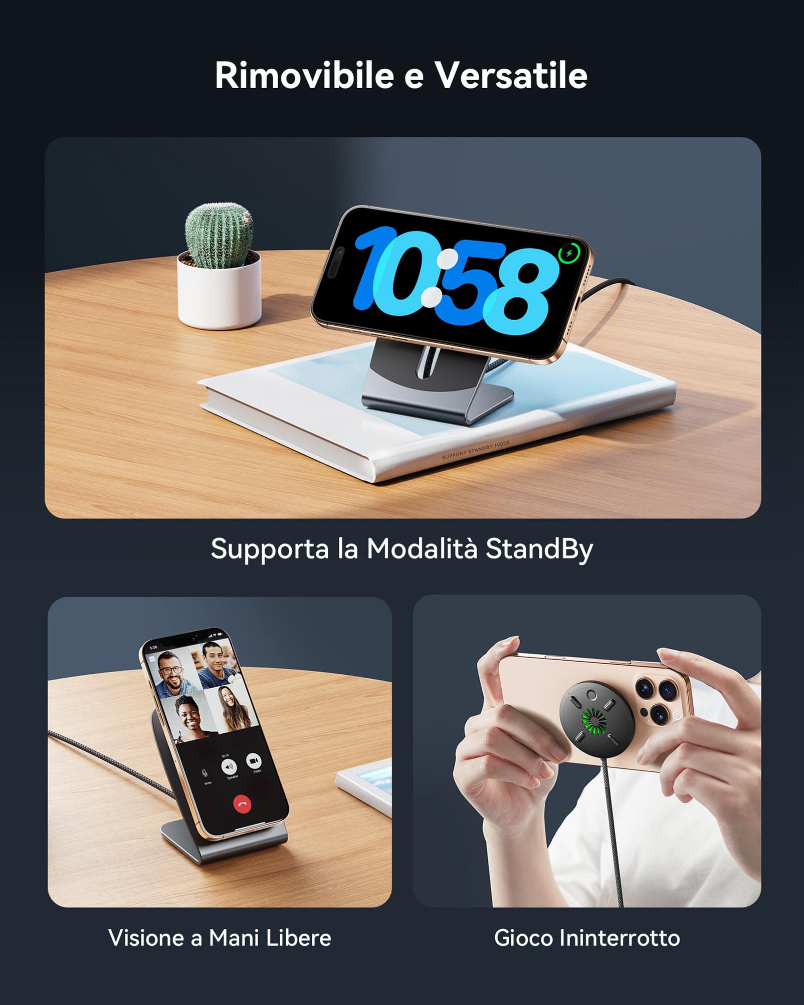 INIU Caricatore Wireless iPhone, Certificato Qi2 Caricabatterie Magnetico 15W Rapido, Stazione Ricarica Wireless Mag-Safe per iPhone 17 16 15 14 13 Pro Max Mini AirPods 4 3 2(con Adattatore USB C 20W)