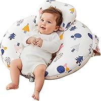 CrystCare Nursing Pillow for Breastfeeding & Bottle Feeding - Adjustable Waist Strap, Tummy Time Support, Removable Organic Cotton Cover (Forest)