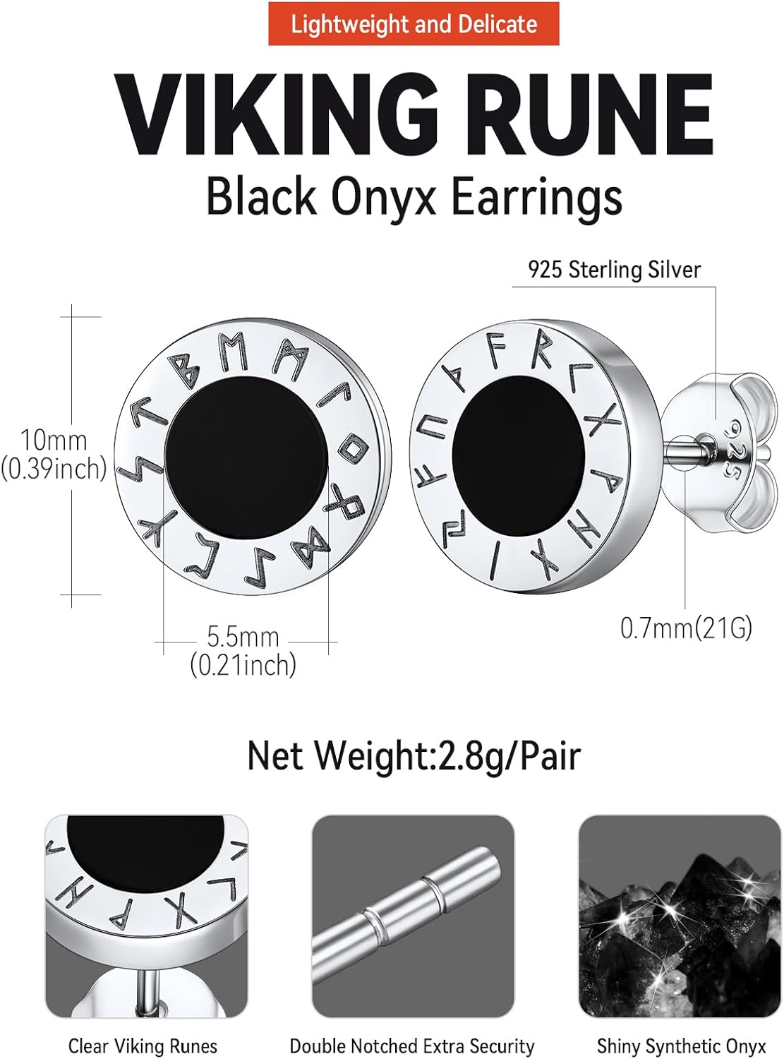 FaithHeart Viking Runes Stud Earrings for Men Silver/Black/Gold Stainless Steel Lightweight Earrings Retro Norse Mythology Jewelry with Gift Box - Image 6