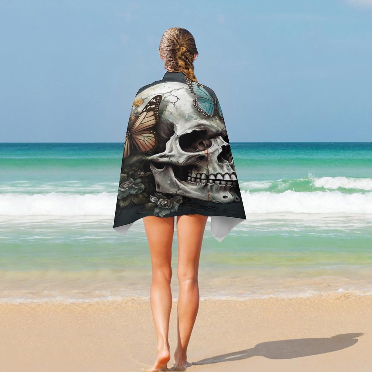 Swimming Towel, Butterfly and Skull Printed Fashion Towel,Portable Towel,Durable Towel