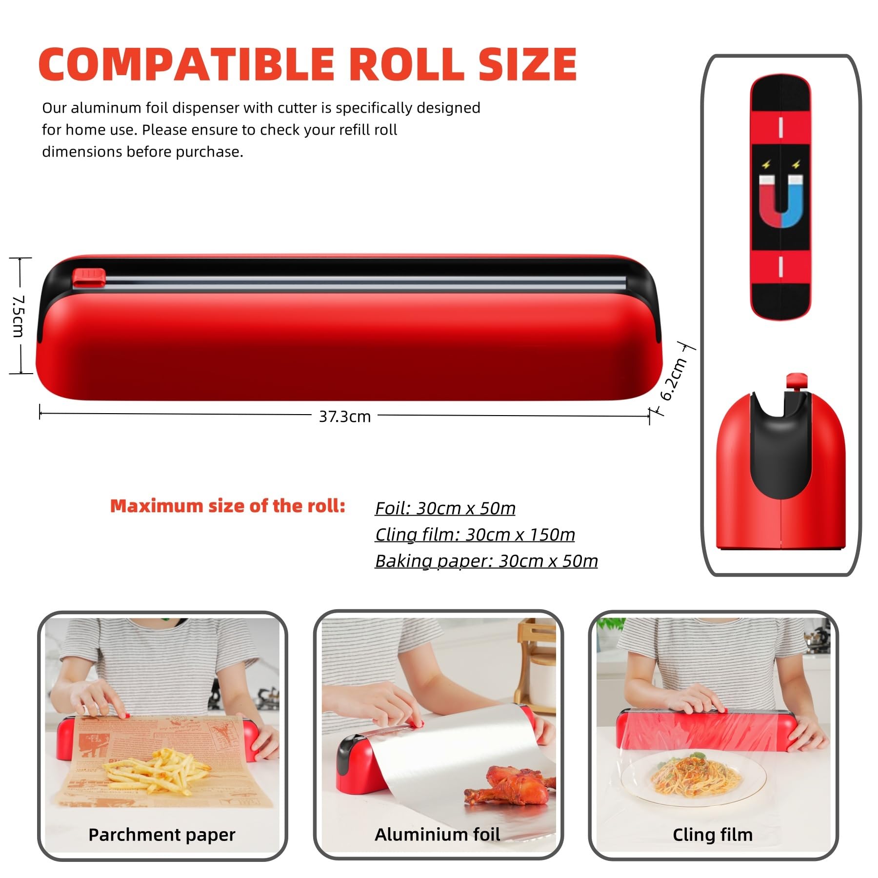 Quasziwa Tin Foil & Cling Film Dispenser and Cutter, Magnetic & No-Drill, Easy One-Hand Operation - Image 4