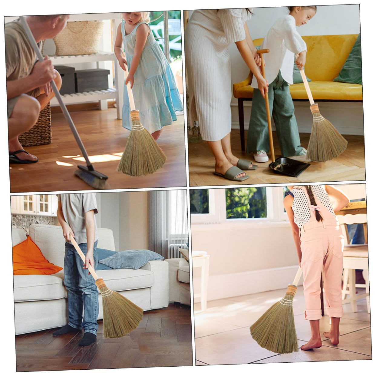 VALICLUD Scopa di Mais Vietnamita Intrecciata a Mano, Setole Morbide per Pulizia Pavimenti Interni Ed Esterni, Manico Staccabile 64 Cm, Multiuso per Soggiorno, Cucina e Terrazza