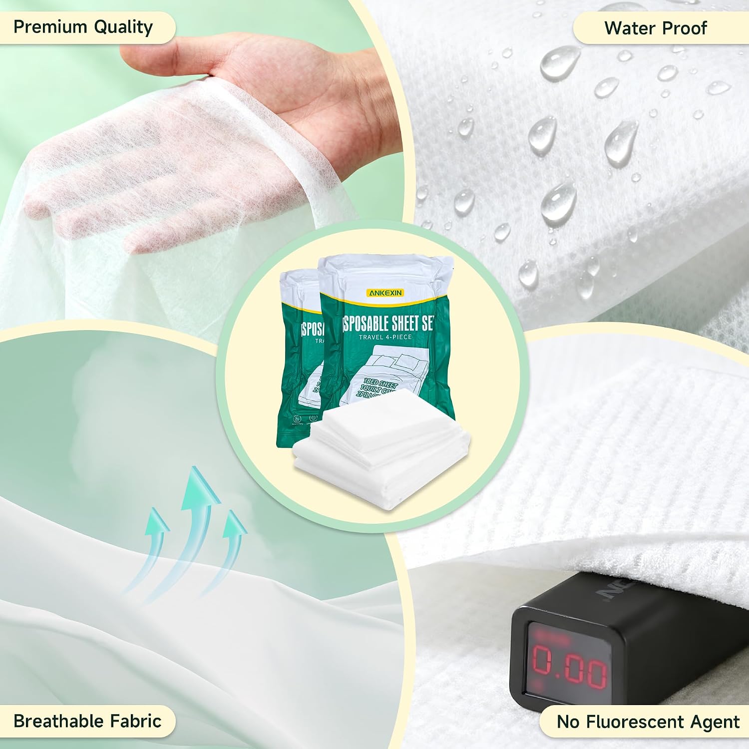 Disposable Bedding Set 2 Pack, Queen Size Portable Bed Sheets Set for Travel, Includes Flat Sheet, Duvet Cover and Pillowcases, Lightweight Disposable Bed Sheets for Hotel and Business Trips