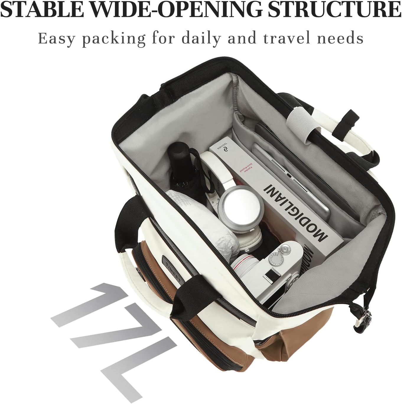 Timeet Laptop Backpack for Women Men, 15.6 Inch Travel Backpack with USB Charging Port, Water Resistant & Anti-theft for Work College Business, Multifunctional Carry on Backpack, White-brown - Image 3