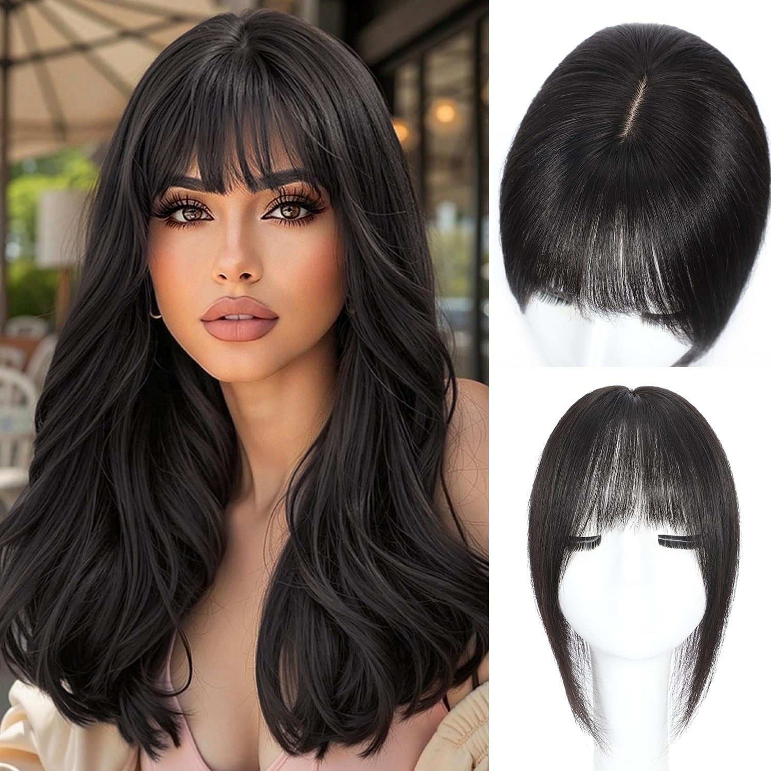 Hair Toppers For Women Real Human Hair,12inch Wispy Clip In Bangs Toppers Hair Pieces For Women With Thinning Crown, 360°3D Cover Realistic Scalp Line Hairpieces (Natural Color) Natural Color Wispy Bangs