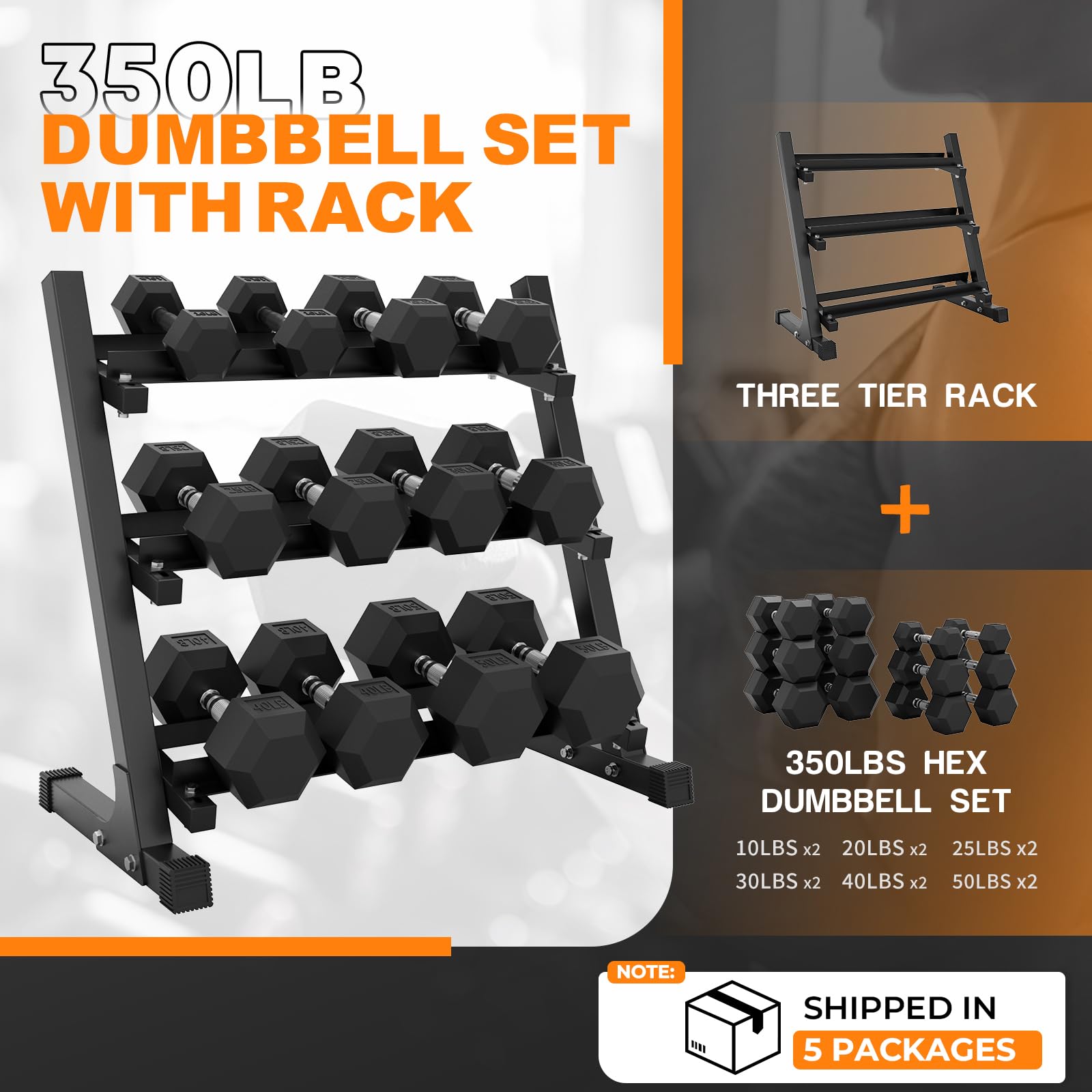 Dumbbell Sets with Rack, Rubber Hex Dumbbells, Multiple Choices in 160/200/380/450/550LB, Hand Weights with Chrome Handle for Strength Training
