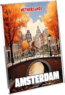 Acrylic Fridge Magnets All Europe Souvenir Retro Vintage Art 2x3 (Netherlands Amsterdam)