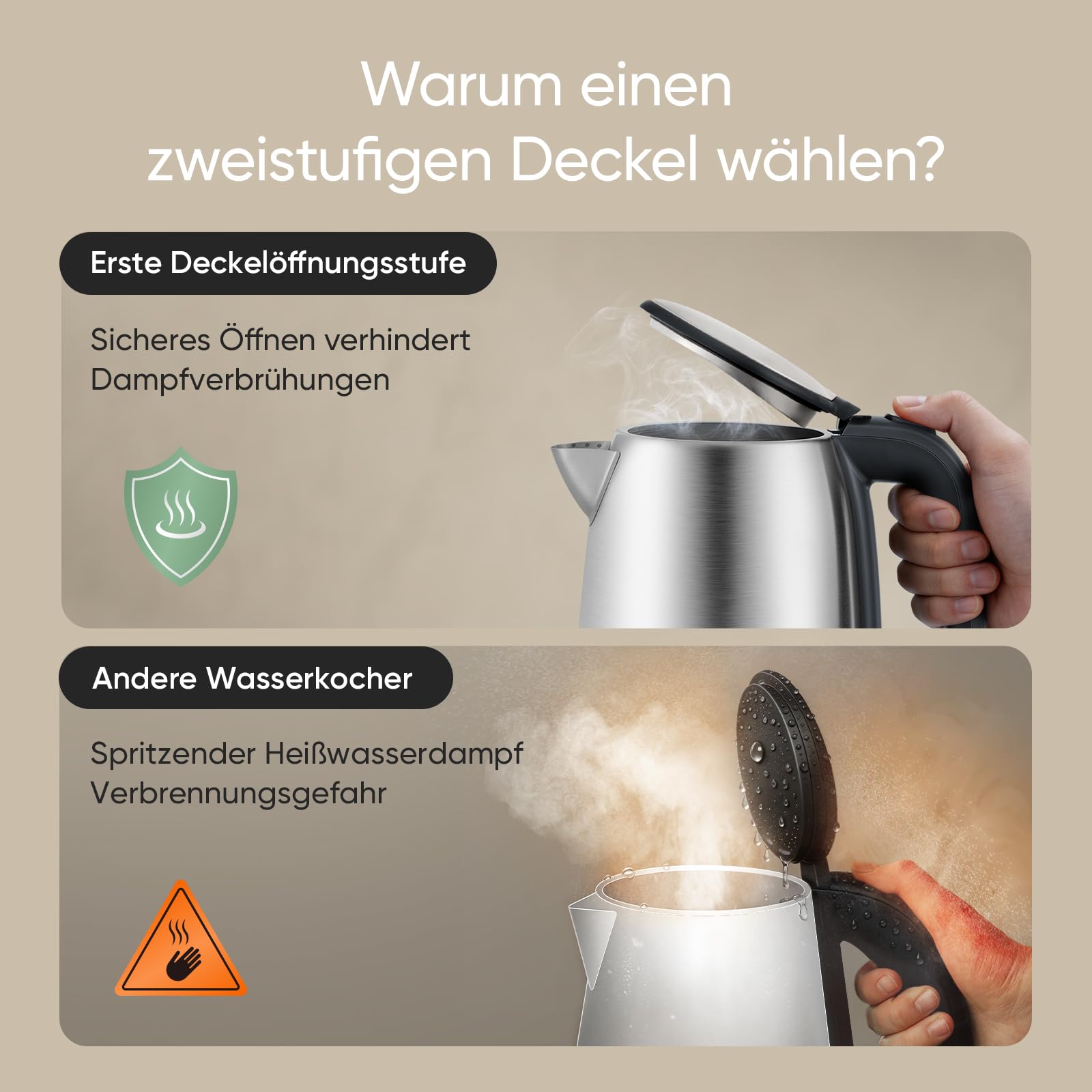 COSORI Wasserkocher Edelstahl 1,7 L 2200W Strix-Technologie 360° drehbarer Sockel