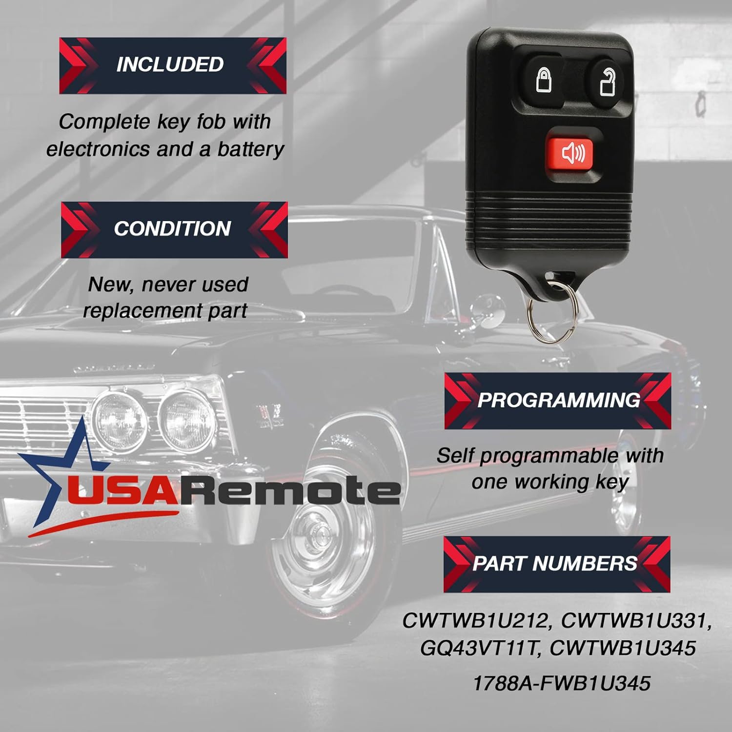 Car Key Fob Keyless Entry Remote fits Ford, Lincoln, Mercury, Mazda with Ignition Key (CWTWB1U331 GQ43VT11T CWTWB1U345 3-btn) - Image 3