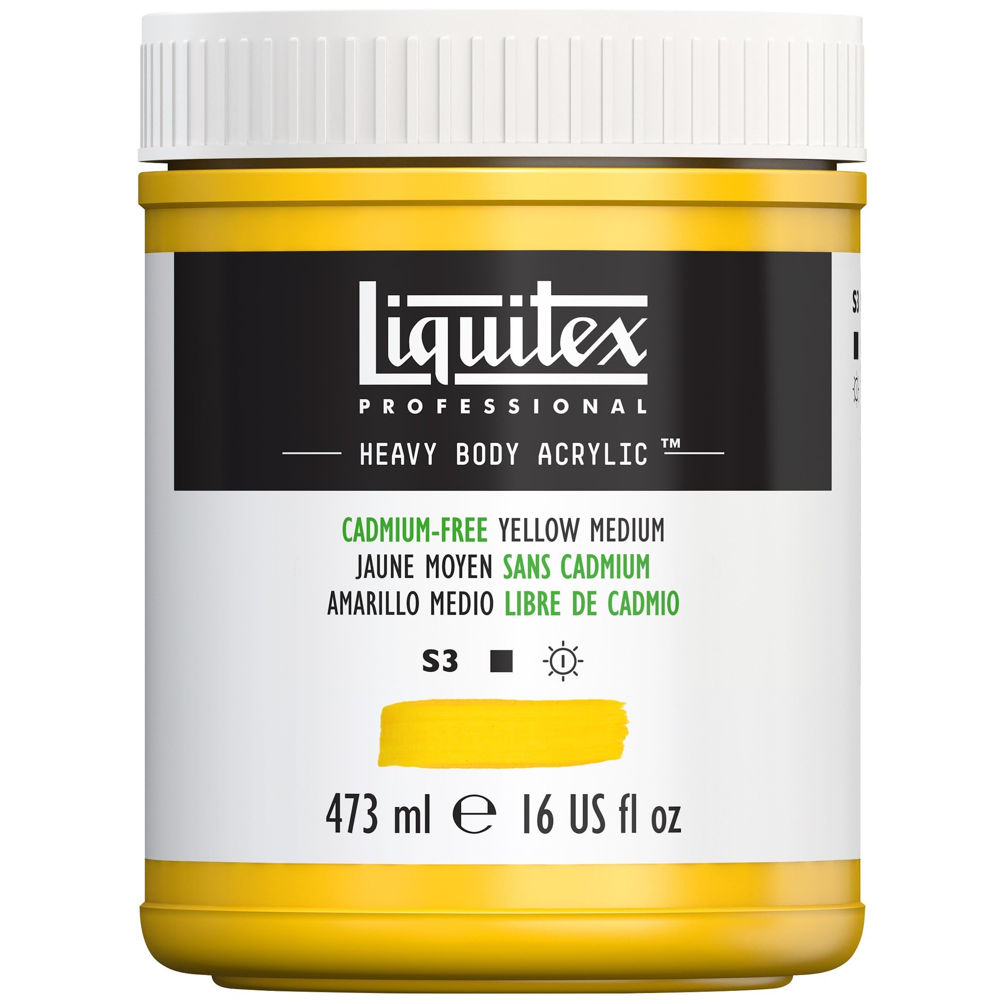 Liquitex 4412890 Professional Heavy Body Acrylfarbe in Künstlerqualität mit ausgezeichneter Lichtechtheit in buttriger Konsistenz, 473ml Topf - Kadmiumfrei Gelb mittel
