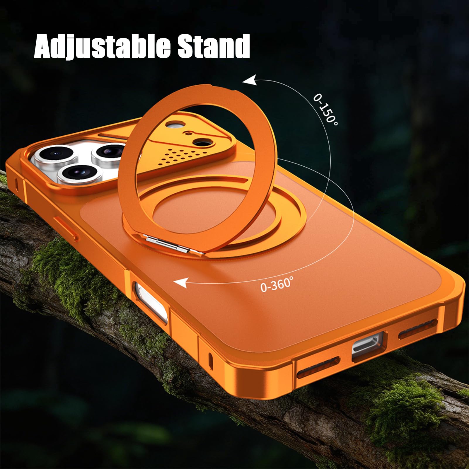 Generico Custodia Sottile For IPhone 17/17Air/17Pro/17Pro Max, Guscio Di Protezione Della Lente Con Anello Regolabile, Copertura Antiurto Magnetica Con Paraurti In Metallo(Orange,17)