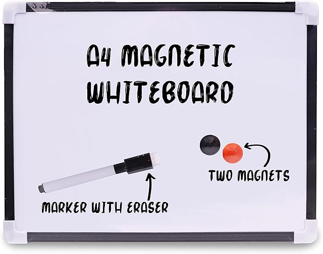 ZYBUX - A4 Whiteboard Wipe Whiteboard | Magnetic Board Mini Office, Home, Perfect for Notice Memo Lightweight, White Board Markers with Eraser and 2 magnets (29.5x22x2cm)