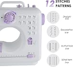 DUSCS portatif Mini Machine à coudre avec 12 Poils intégrés, table d'extension, pédale de pied, 2 Vitesses, Couture inversée, Lumière, Violet - Idéal pour la couture générale, les débutants et les projets de base