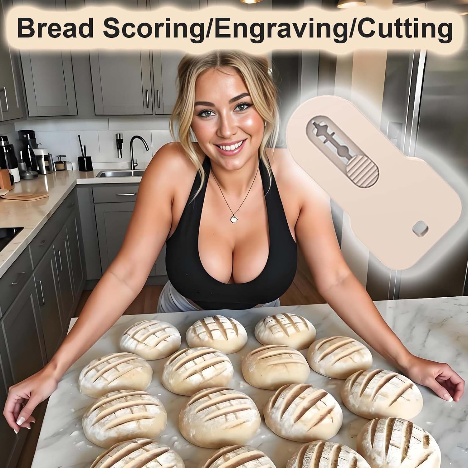 Magnetic Retractable Bread Lame Sourdough Scoring Tool with Ergonomic ABS Handle, Stainless Steel Blade Auto-Retract Safety, Beige Baking Accessory Kit Includes 5 Replacement Blades, Kitchen Storage
