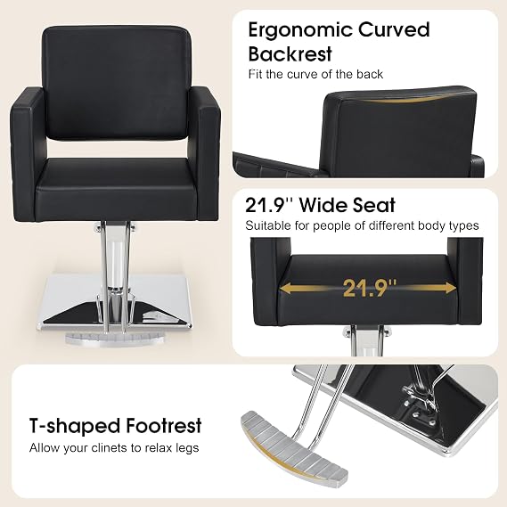 BarberPub Salon Chair for Hair Stylist, 360 Degree Swivel, 8821(Black) | PVC Leather, 330 lbs Capacity, Easy to Clean, 360 Rotation, Adjustable Height, For Barbershop&Home Salon, Adult
