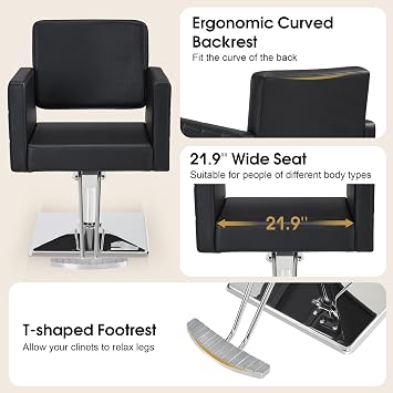 BarberPub Salon Chair for Hair Stylist, 360 Degree Swivel, 8821(Black) | PVC Leather, 330 lbs Capacity, Easy to Clean, 360 Rotation, Adjustable Height, For Barbershop&Home Salon, Adult