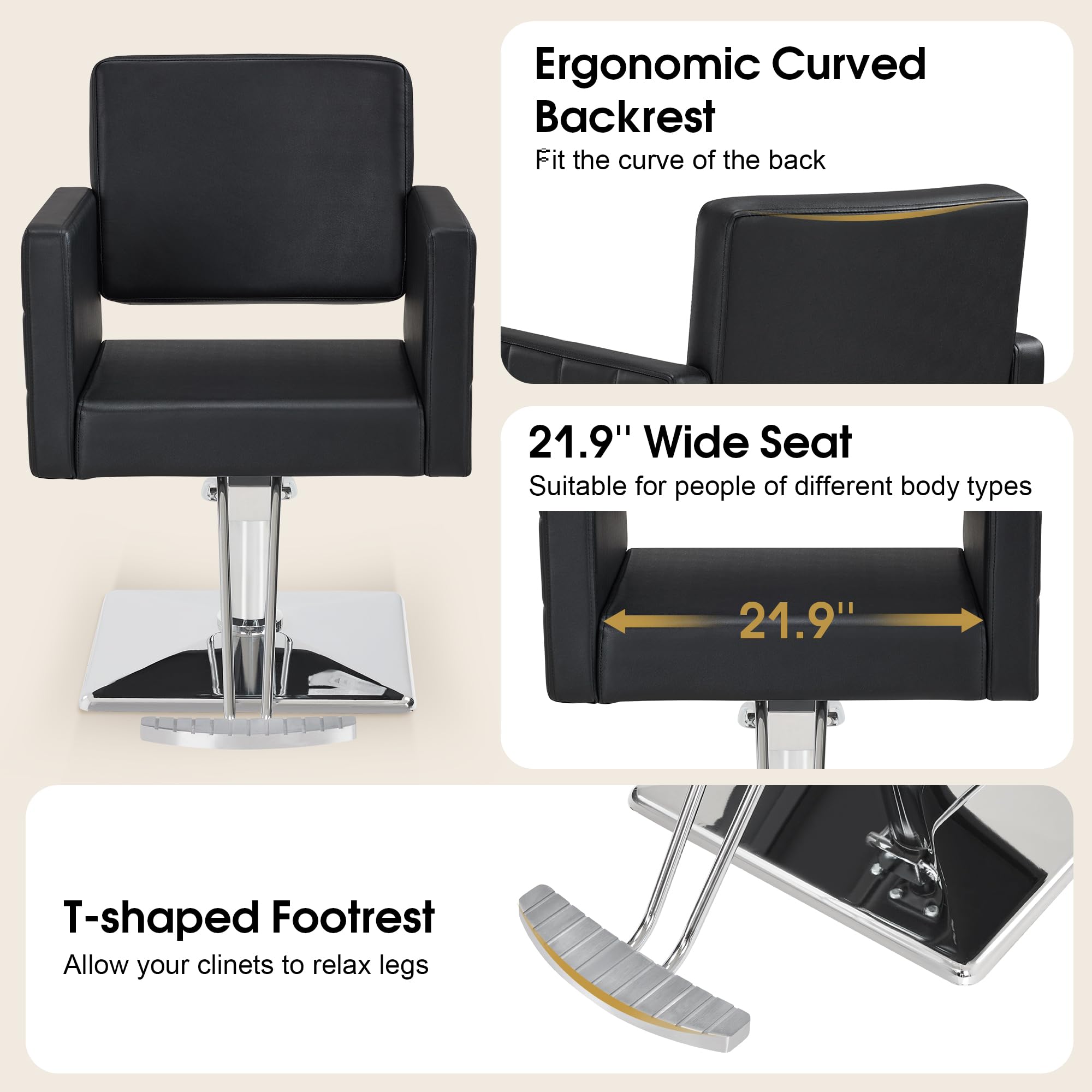 BarberPub Salon Chair for Hair Stylist 360 Degree Swivel 8821Black | PVC Leather 330 lbs Capacity Easy to Clean 360 Rotation Adjustable Height For Barbershop&Home Salon Adult product thumbnail 8