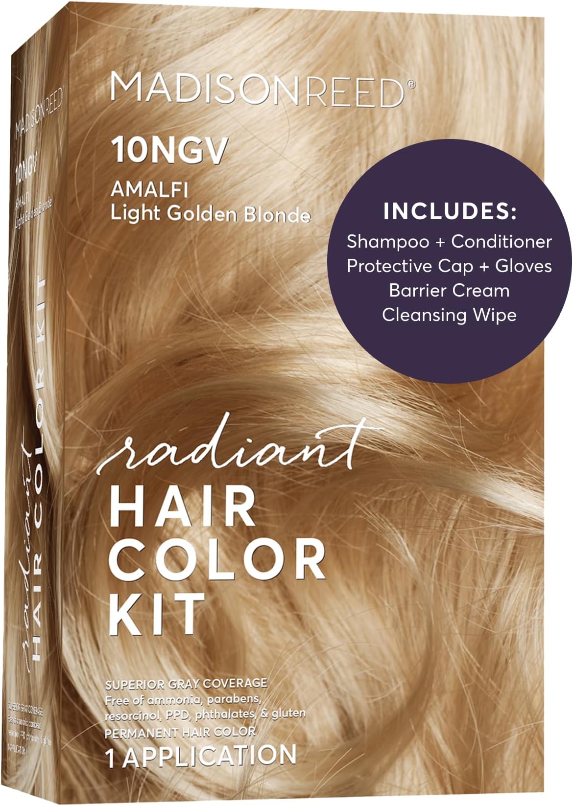 Radiant Hair Color Kit - 10NGV Light Golden Blonde (Amalfi Blonde), Dimensional Gray Hair Blending Permanent Hair Dye, PPD-Free & Ammonia-Free, 1 Pack