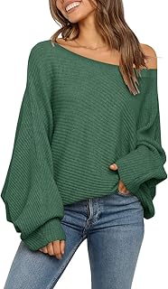 Women's Oversized Crewneck Sweater Batwing Puff Long Sleeve Cable Slouchy Pullover Jumper Tops