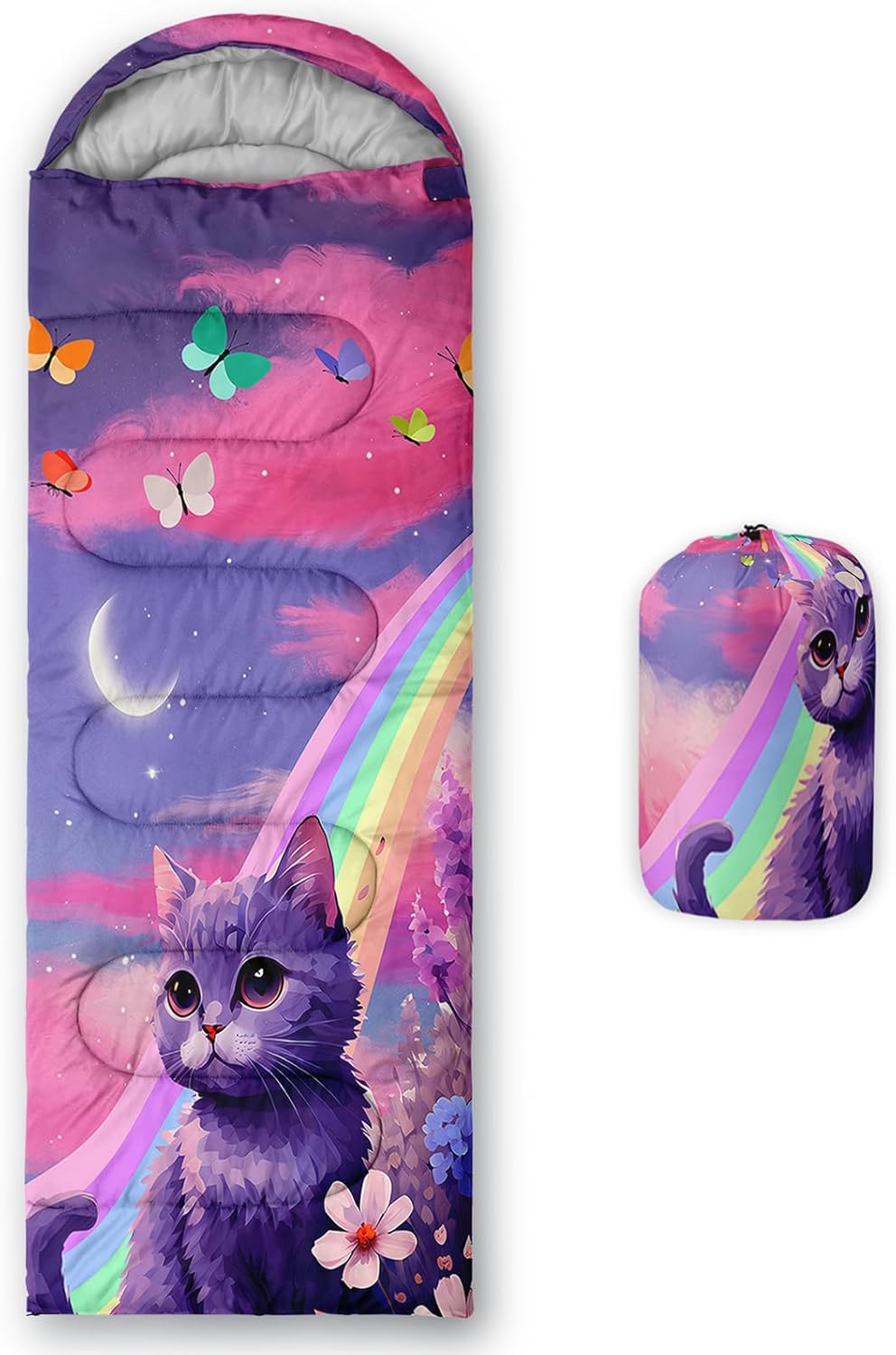 HOSIMA Mermaid Tail Kids Sleeping Bags for Camping Hiking Travel,Purple Fish Scale Backpacking Sleeping Bag Sleep Away Camp Stuff for Girls,4 Seasons Lightweight Sleeping Bags for Adults.