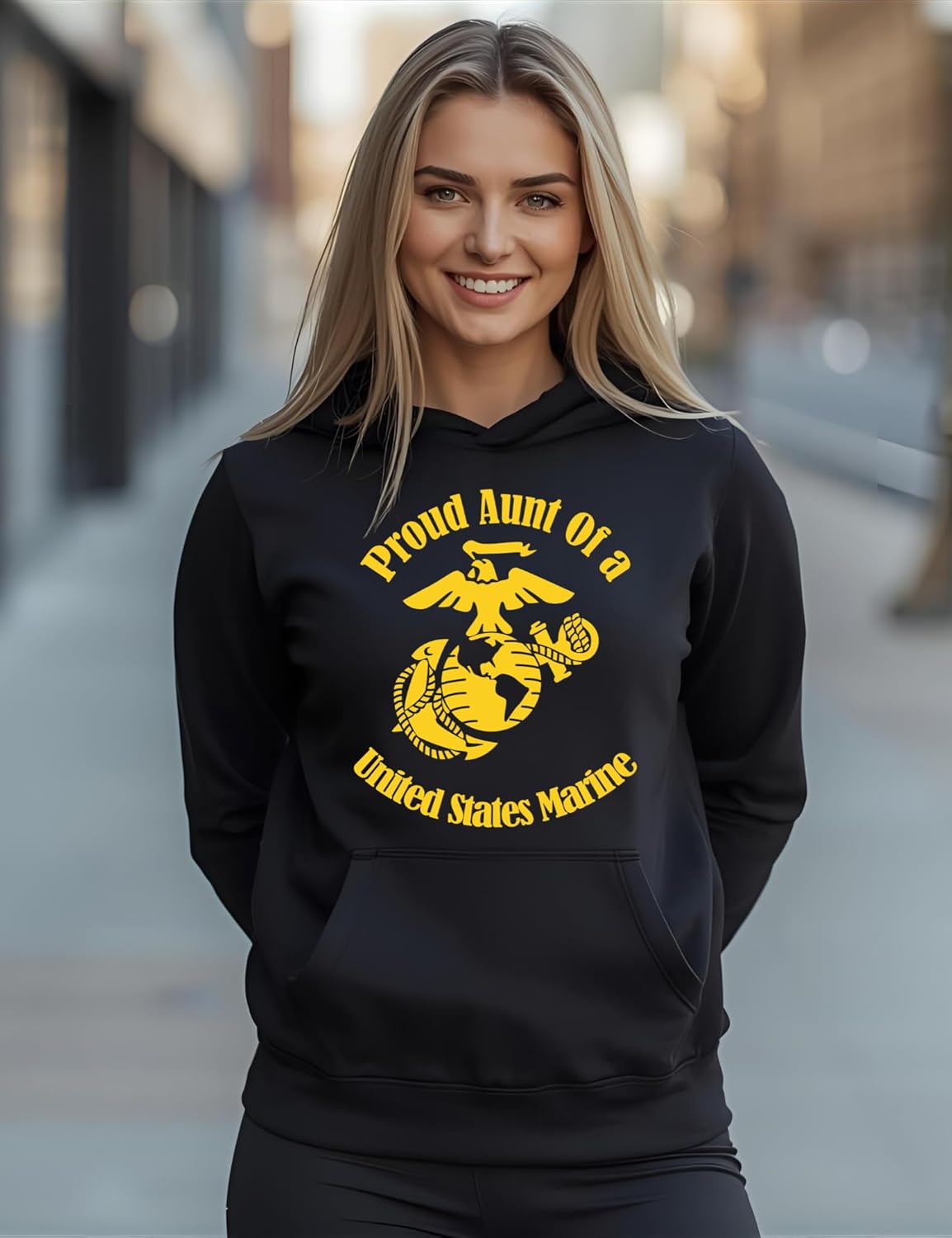 ALLNTRENDS Proud Aunt Of US Marine Support Gift Patriotic Hoodie