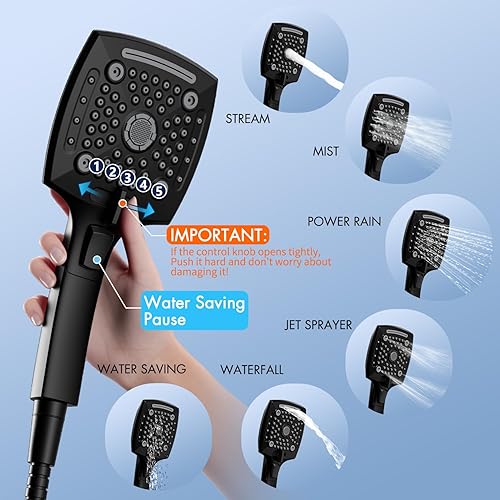 Miniatura 3 de ELLO&ALLO Juego de grifo de ducha de baño negro mate con válvula, cabezal de ducha de lluvia con combo de mano