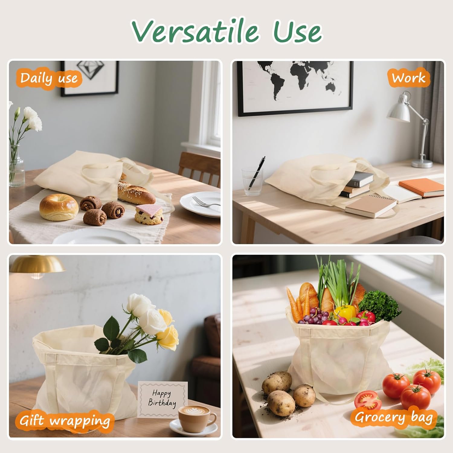 OKBA 20 Pack 15'' X 16'' Cotton Tote Bags for Painting,Lightweight Thin Tote Bags Bulk Reusable Grocery Shopping Cloth Bags,Suitable for Crafts, DIY, Tie Dye,Gift, Activity - Image 8