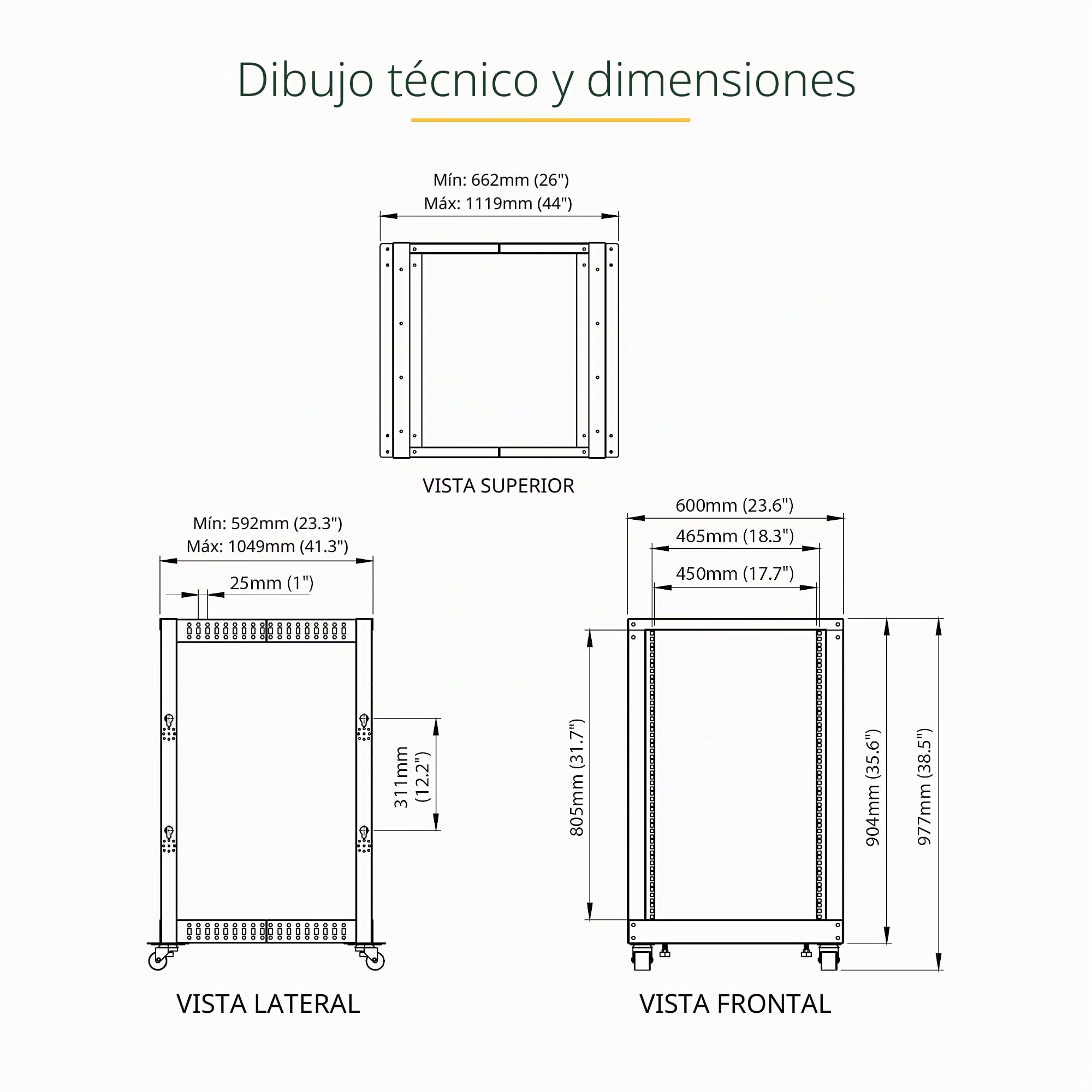 StarTech Rack Abierto 18U 4 Columnas 19in, Profundidad 101cm, Móvil, 544kg | Compatible con equipos informáticos, Cumple EIA/ECA-310-E, Tuercas jaula y tornillos incluidos