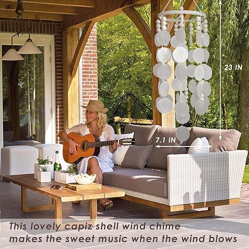 Miniatura 4 de Capiz - Campanilla de viento de concha para exteriores, carillones de viento de cristal marino para exteriores, decoración bohemia única para