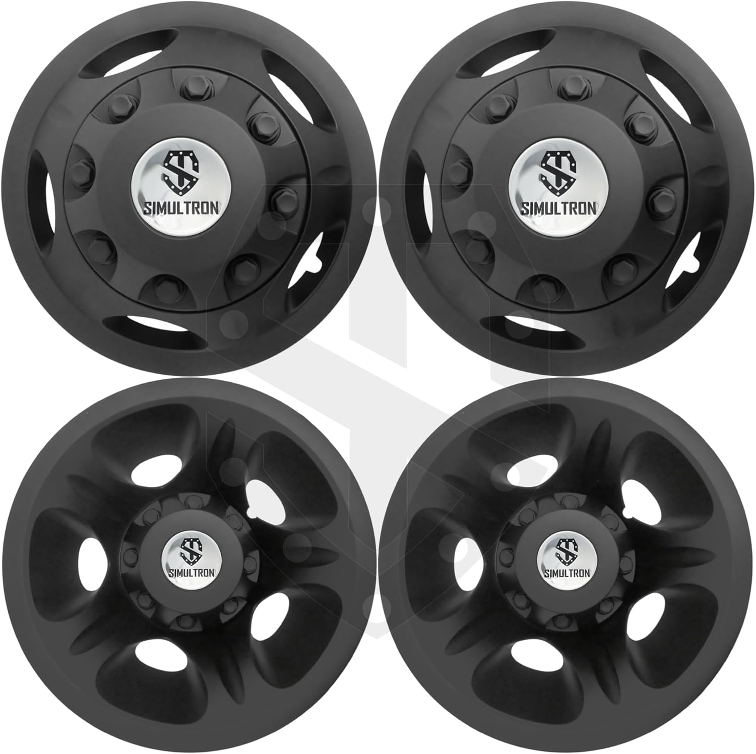17" Matte Black ABS Wheel Simulators for 2011-Newer GMC/Chevrolet 3500HD Dually (Full Simulator Set (Silver Logo))
