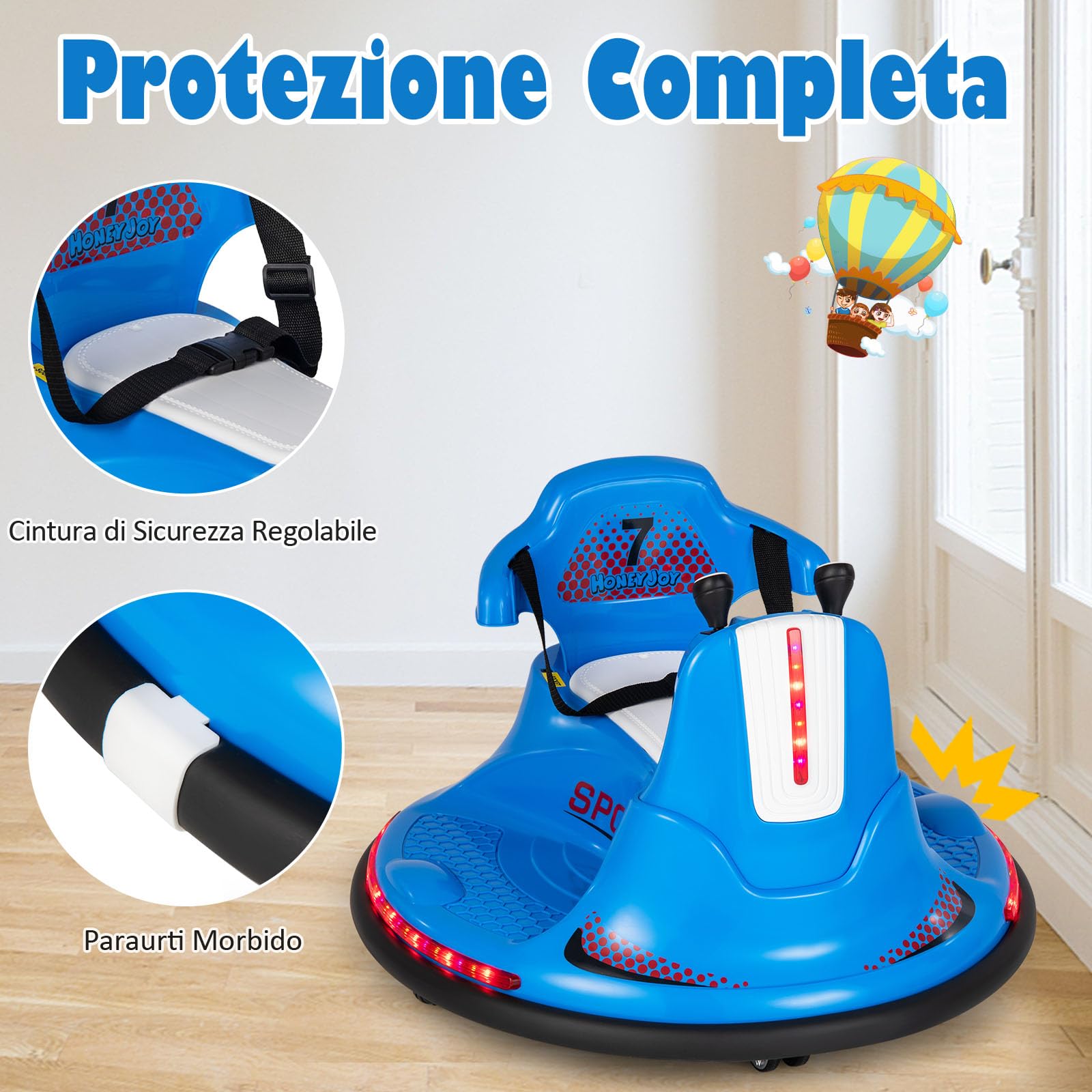 RELAX4LIFE Autoscontro Elettrico per Bambini da 6V con Telecomando, Musica, 3-6KM/H, Cintura Regolabile, Luci LED, 360 Gradi, Funzione di Avvio Lento, Portata 25KG,3-7 Anni (BLU)