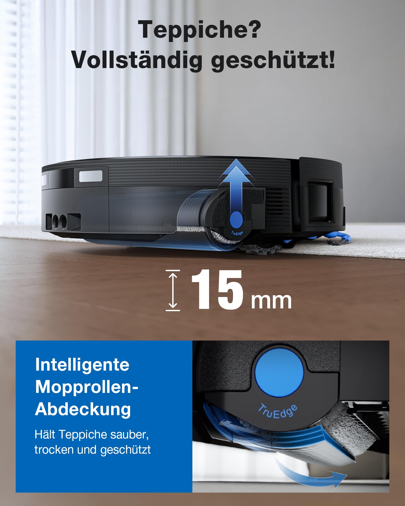 ECOVACS X12 OMNICYCLONE Saugroboter mit Wischfunktion, Blast & 22.000 Pa, FocusJet-System zur Fleckenvorlösung, OZMO Roller 3.0, Ausfahrender Wischmopp, PureCyclone 2.0 Auto-Entleerung, Silberschwarz