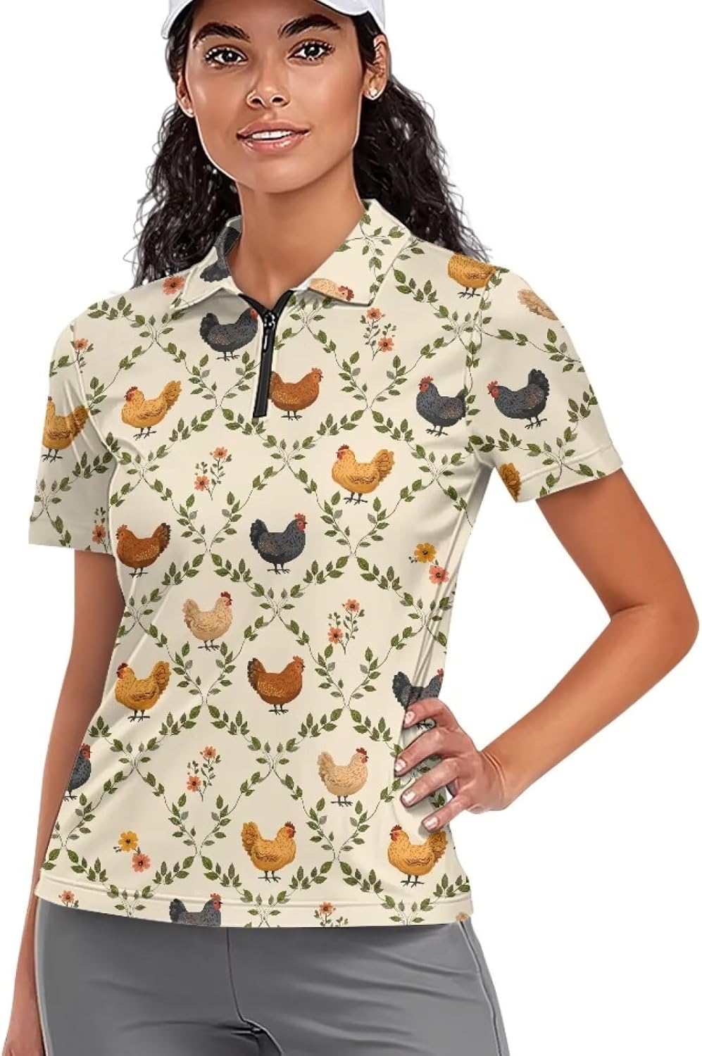 Women's Short Sleeve Golf Shirts Quarter Zip Polo Shirt Quick Dry Collared Tennis T-Shirts Hiking Athletic Tops