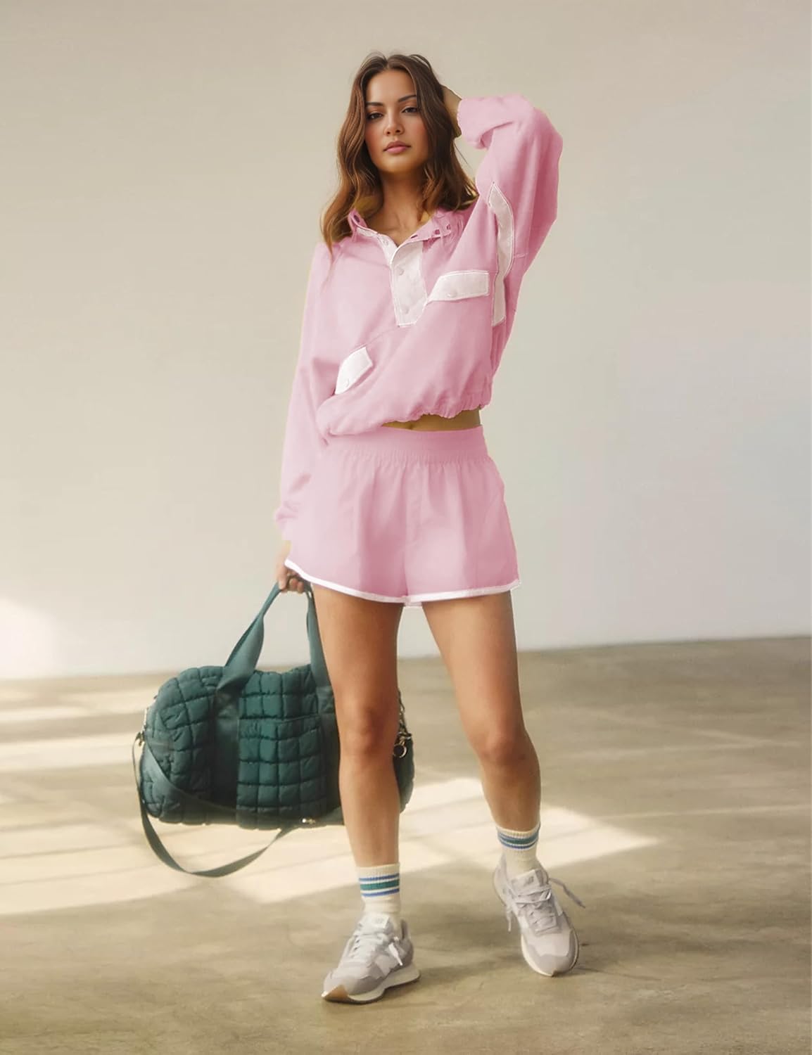 Women's Two Piece Short Sets Summer Lounge Sweatsuits Long Sleeve Outfits Travel Tracksuit with Pocket - Image 5