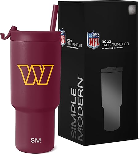 Miniatura 73 de Simple Modern, Colección Trek - Vaso térmico de acero inoxidable de 30 oz con tapa abatible y pajillas con licencia oficial de la NFL, regalos