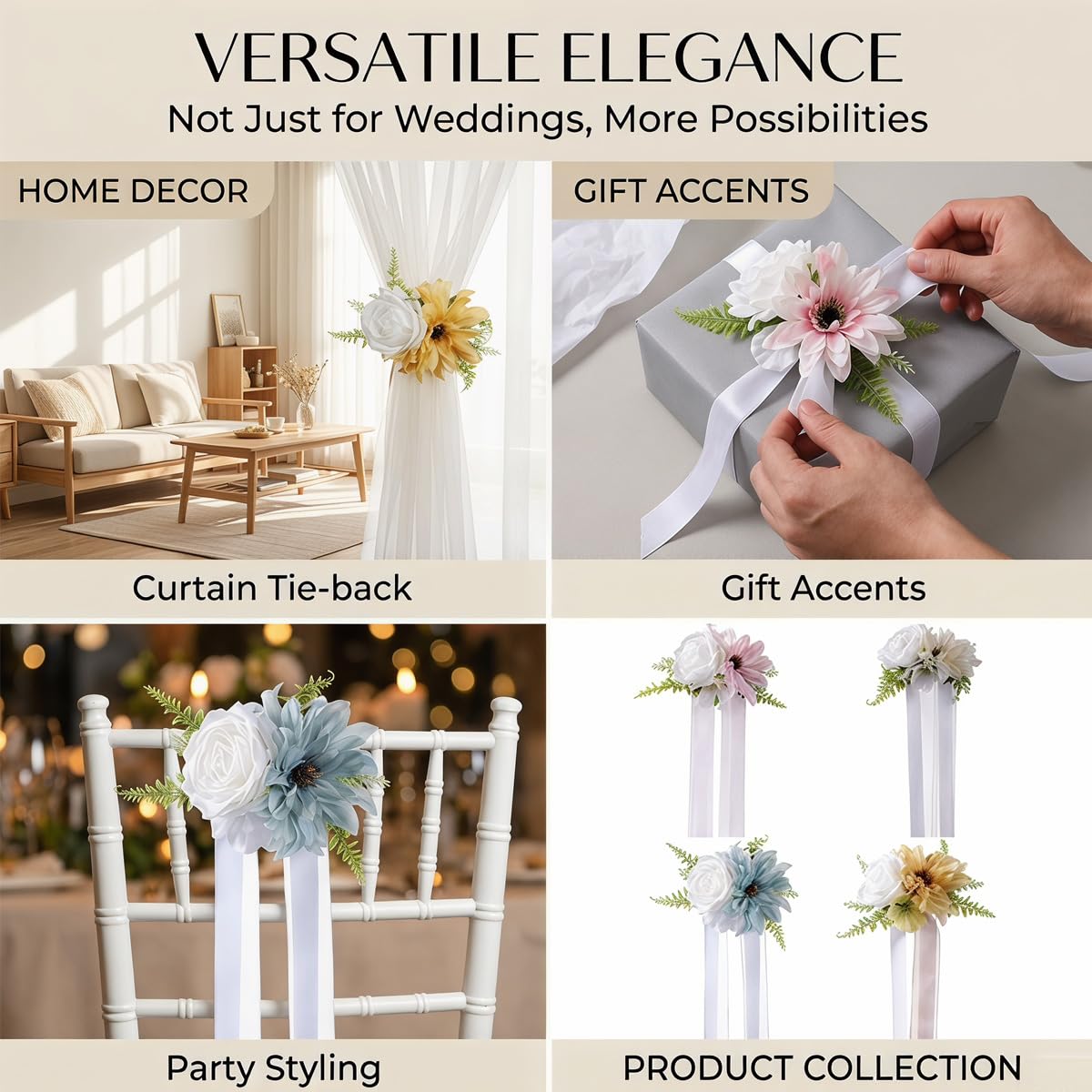 6 Stück Hochzeit Autoschmuck, Hochzeitsdeko, Vielseitige Hochzeits Stuhl Rückenblumen, Wiederverwendbare Künstliche Blume für Hochzeit, Zeremonie, Empfang, Blumendekorationen für Kirche Hellblau