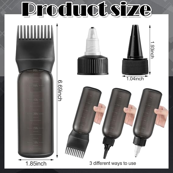 Root Comb Applicator Bottle Hair Oil Applicator for Dye and Scalp, Black