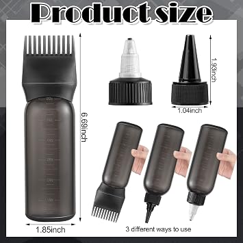 Root Comb Applicator Bottle Hair Oil Applicator for Dye and Scalp, Black