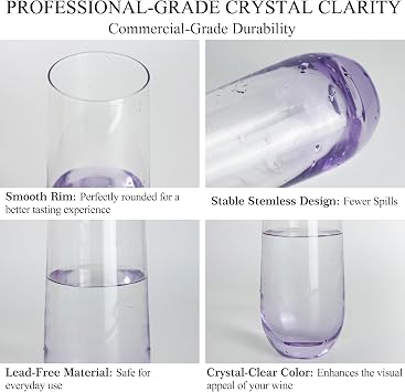 Stemless Champagne Flutes Glasses Set of 6-10oz Multi Colored Glass