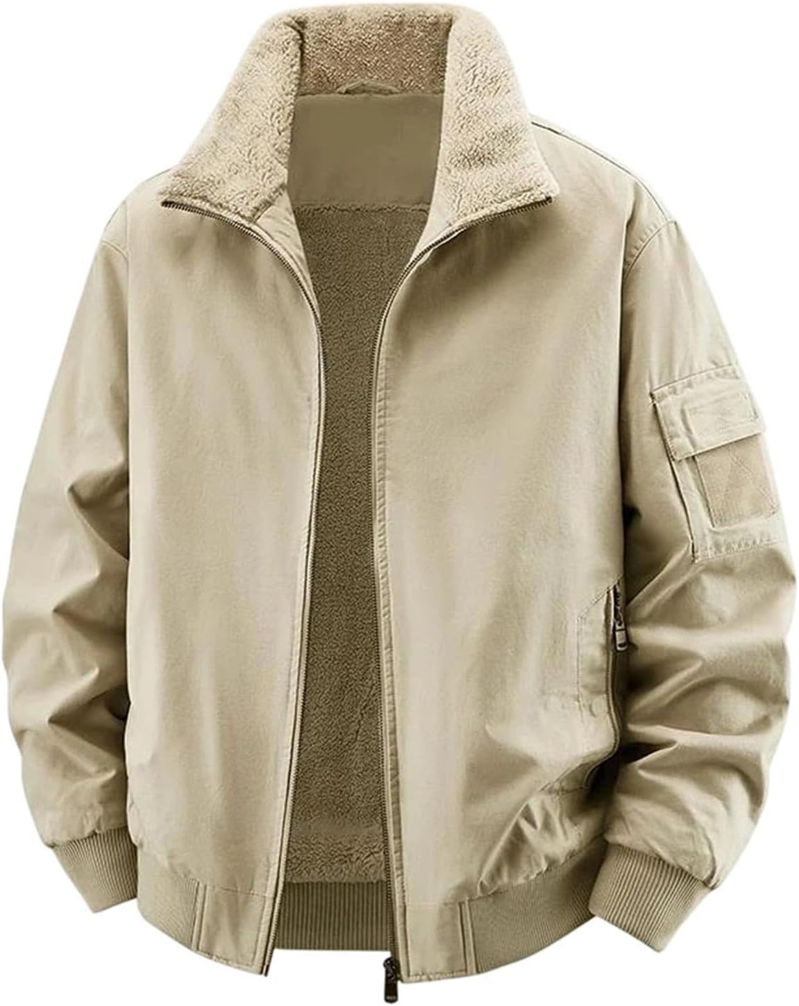 Men's Cotton Padded Bomber Jacket Lightweight Warm Outdoor Parka Slim Fit Stand Collar Winter Casual Coat