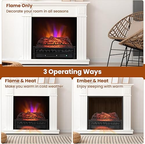 Miniatura 9 de GOFLAME Calentador eléctrico de troncos de chimenea de 26 pulgadas, calentador de troncos con control remoto, 5 modos de llama y brillo,