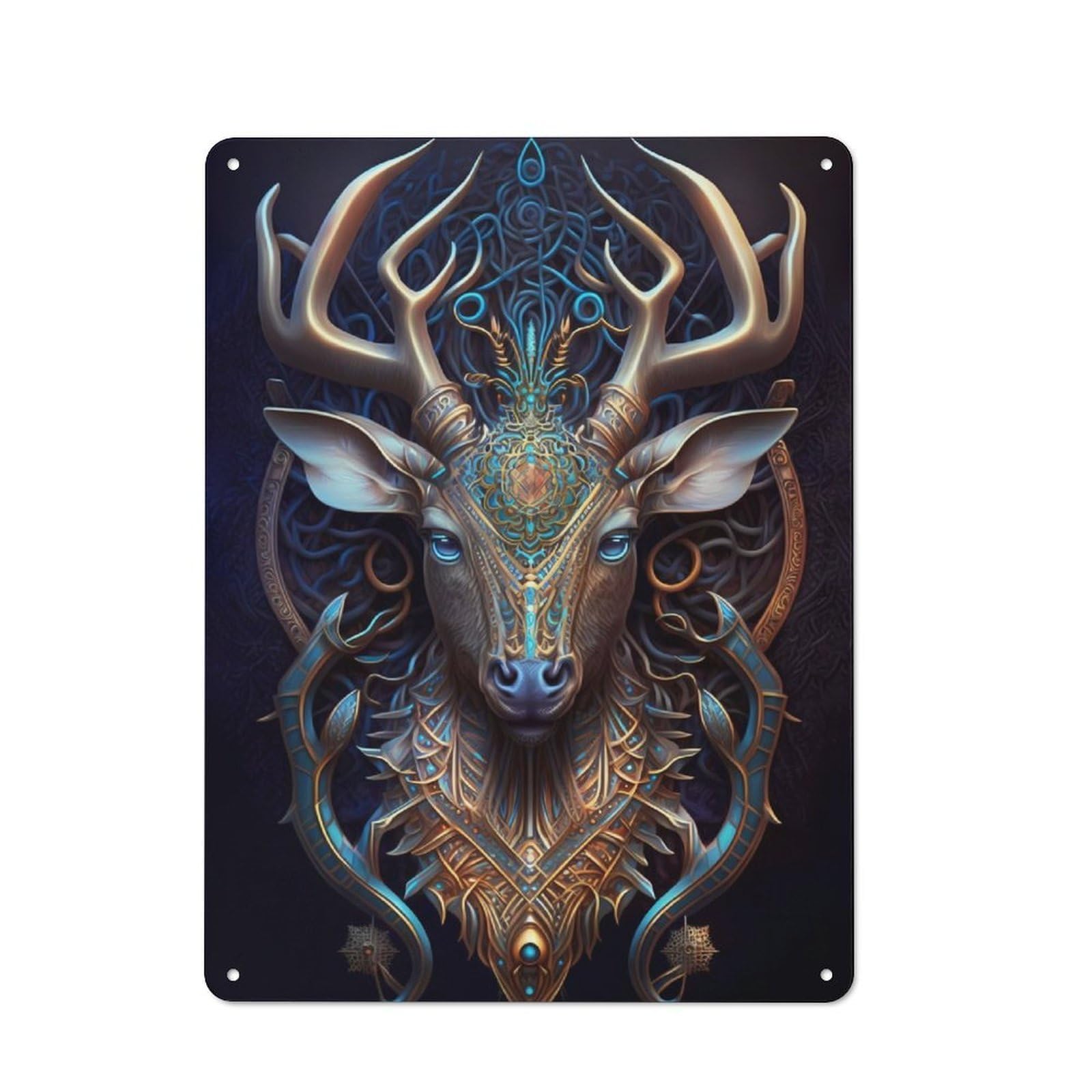 Junmoney Mystical Cosmic Deer Retro Tin Wall Plaque 40X30cm For Studio Or Craft Room, Winter Wall Decor For Creative-Space Collectors