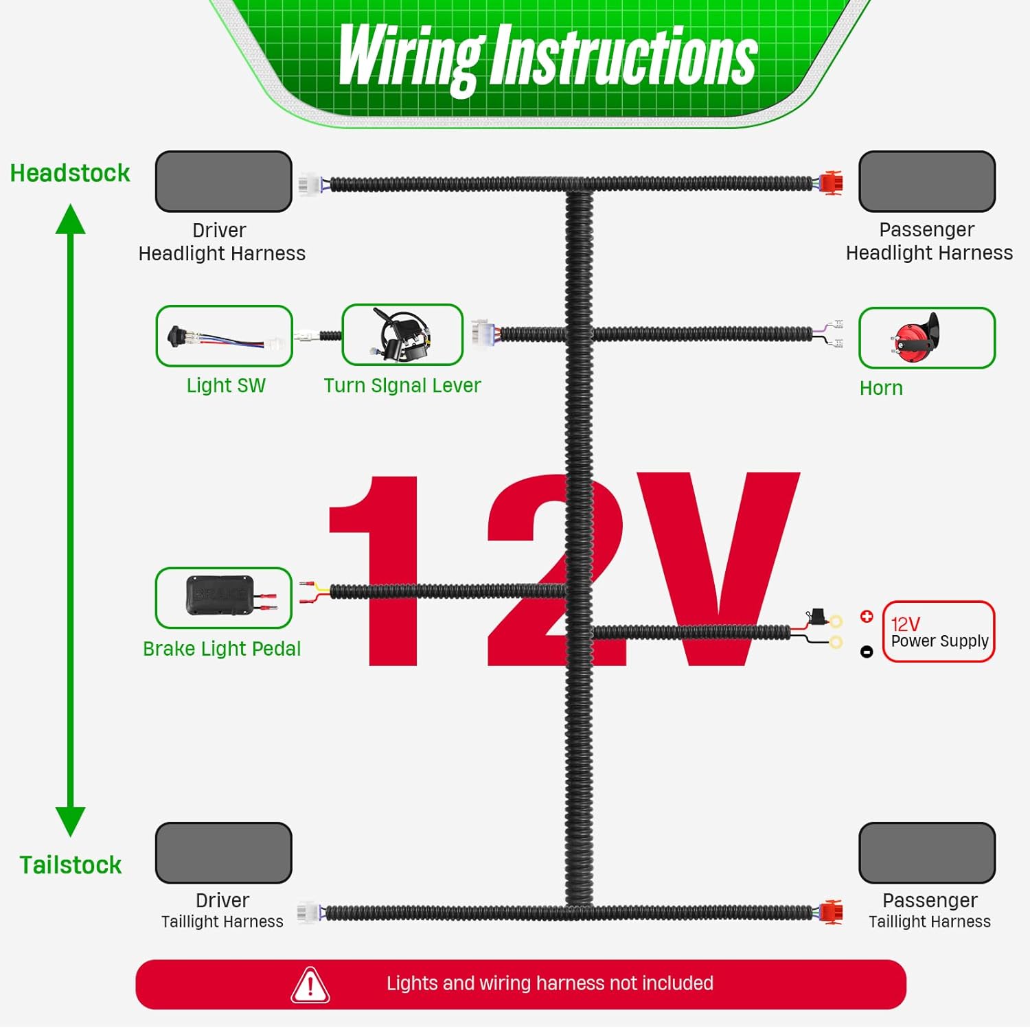 Upgraded Golf Cart Turn Signal Kit with Horn, Brake Switch Pad and 9-pin Plugs Wiring Harness, Universal 12V Street Legal Golf Cart Brake Light Switch Kits for EZGO Club Car Yamaha, Plug & Play