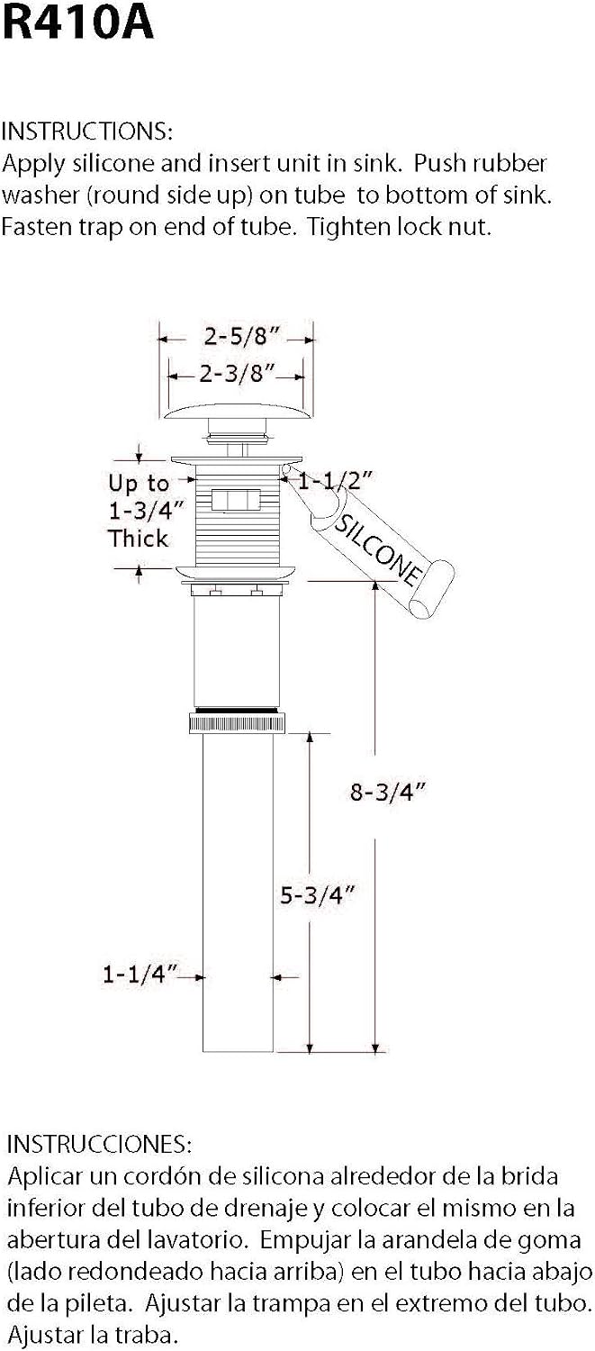 Westbrass R410A-62 Mushroom Style Push-Down Lavatory Bathroom Sink Drain Assembly with Overflow Holes - Exposed, Matte Black