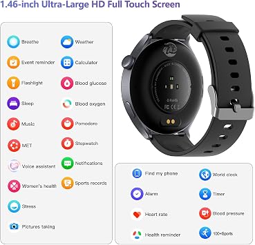 YMS Smart Watch for Women Android - 2025 Best Waterproof Men Fitness Watches (Answer/Make Calls),Heart Rate,Sleep,Pressure,Steps Monitor,Compatible with Android & iOS,100+ Sports Trackers (Black)