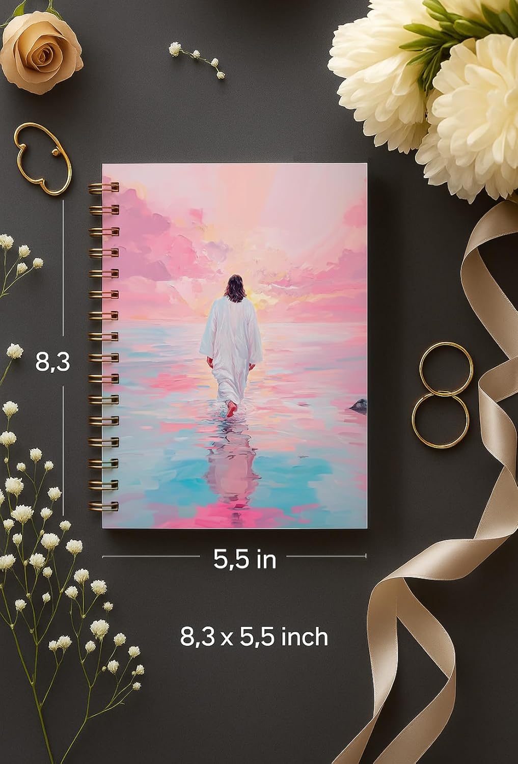 Jesus Christ Spiral Notebook, Jesus Christ Walking on Water, Church Notes Journal, I Will Walk With Christ LDS, Home & Office, Spiral Bound 5.5x8.3 - Image 2