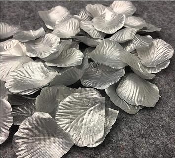 1000 x Artificial Flora Petal Roses Flowers Confetti, Romantic Decorations for Wedding Birthday Bridal Shower Valentines Marriage Proposal, Silver