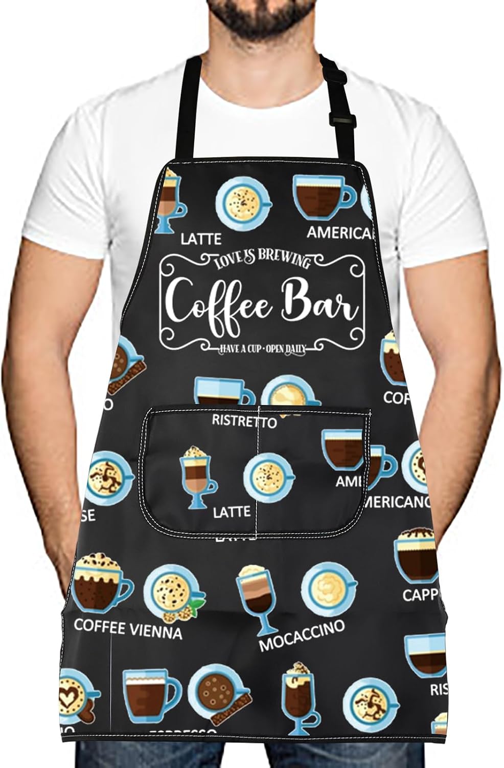 LEVLO Coffee Bar Barista Gift Love Is Brewing Apron Coffee Themed Housewarming Gift For Her Him